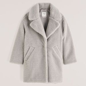 Light Grey Teddy Coat - ABERCROMBIE & FITCH